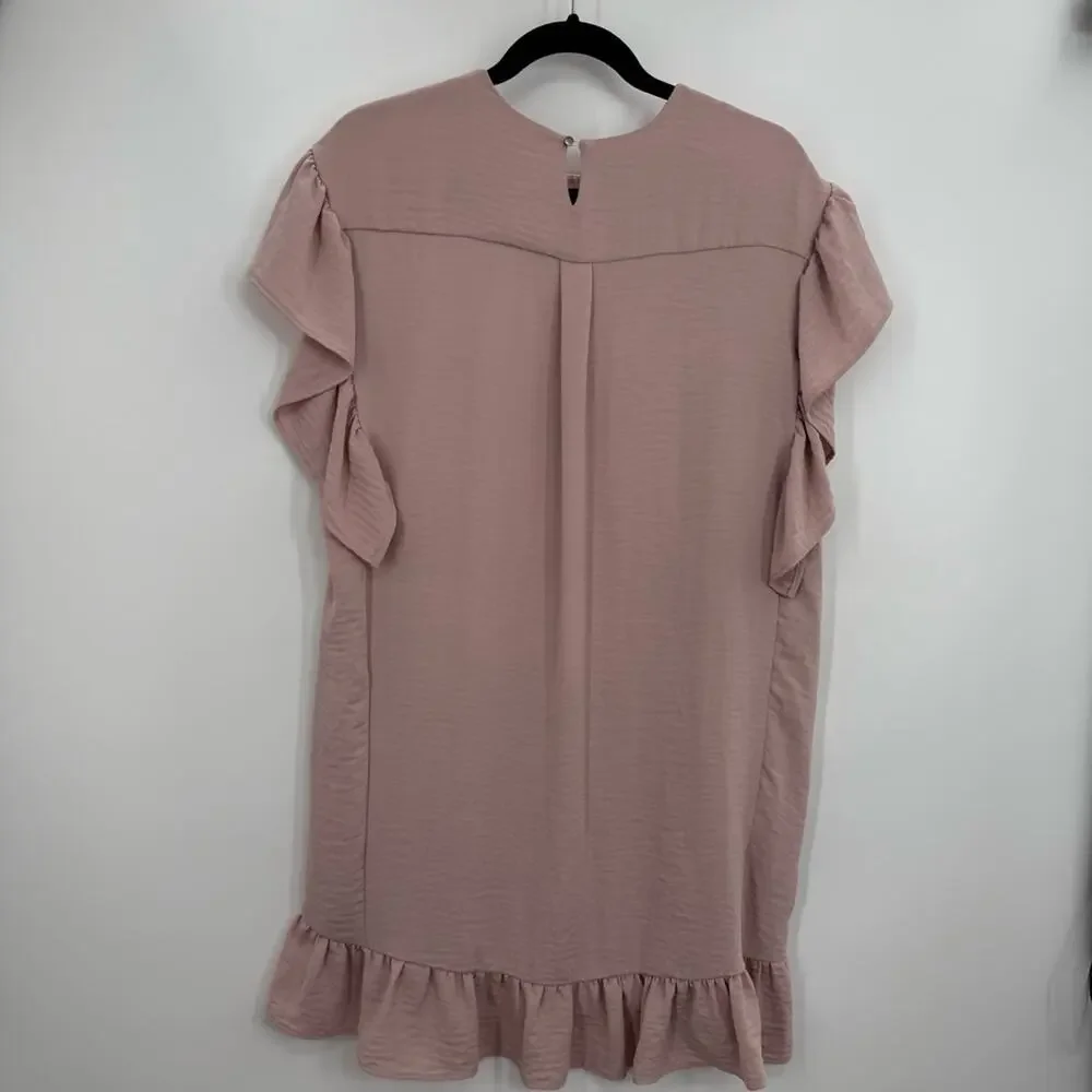 Sabina musayev Ruffled Pink mini Dress Short sleeve tie waist small sundress S - Picture 5 of 7